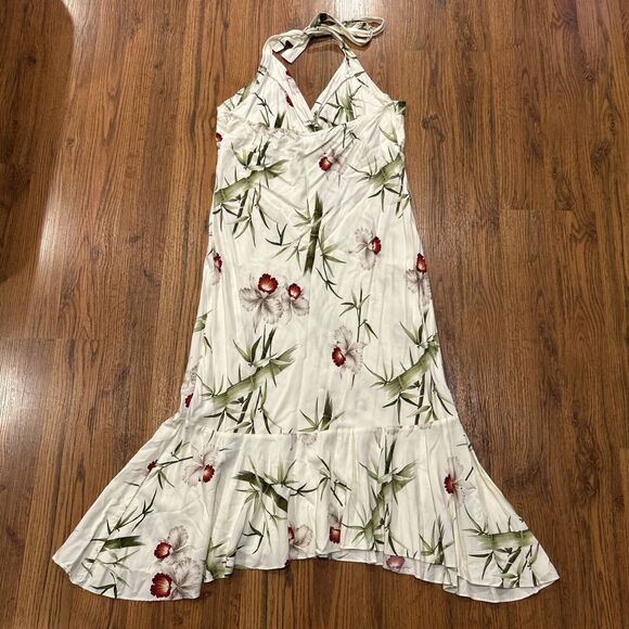 Milson Kys Hawaiian Dress Womens Large Cream Floral Halter Neck Midi Ruffle USA - Picture 6 of 6